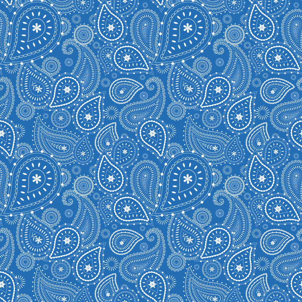Western style paisley pattern in bright  blue