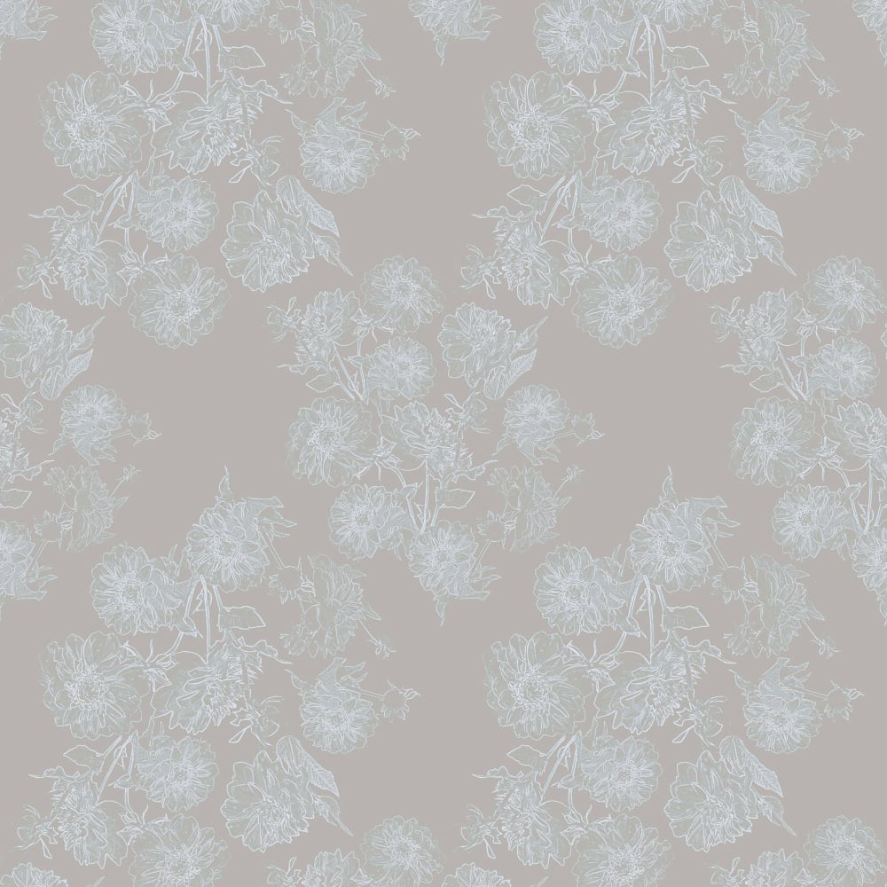 Dahlia Parton wallpaper pattern in half scale grey haze