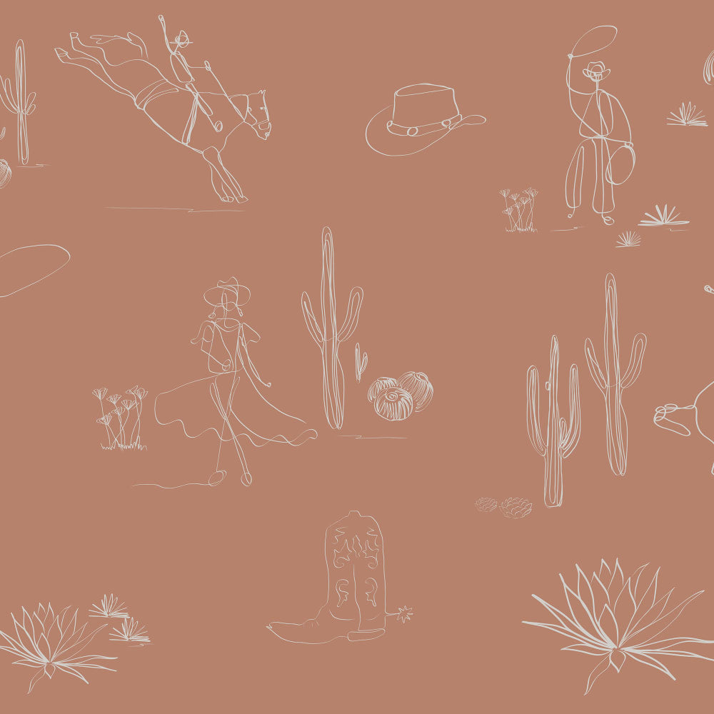 This Ain't My First Rodeo wallpaper pattern with clay background color